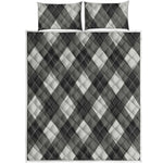 Shadow Grey Argyle Pattern Print Quilt Bed Set