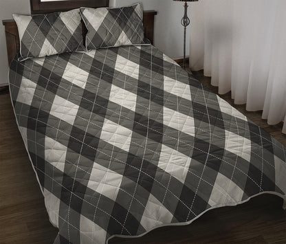Shadow Grey Argyle Pattern Print Quilt Bed Set