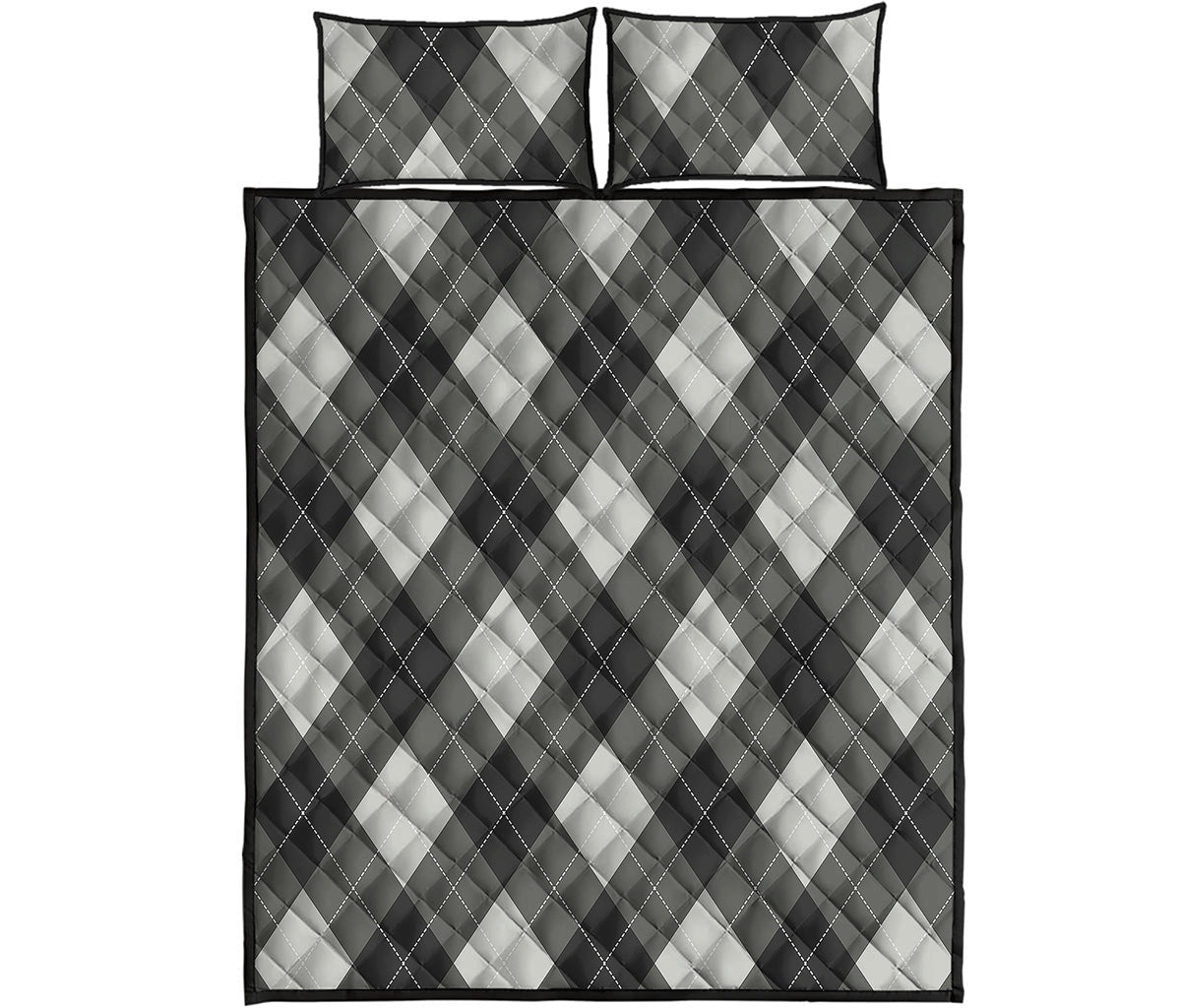 Shadow Grey Argyle Pattern Print Quilt Bed Set