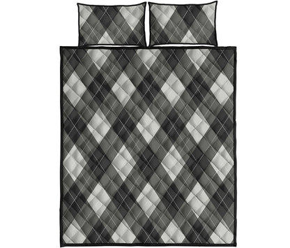 Shadow Grey Argyle Pattern Print Quilt Bed Set