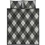 Shadow Grey Argyle Pattern Print Quilt Bed Set