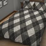 Shadow Grey Argyle Pattern Print Quilt Bed Set