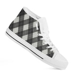 Shadow Grey Argyle Pattern Print White High Top Shoes