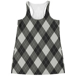 Shadow Grey Argyle Pattern Print Women's Racerback Tank Top