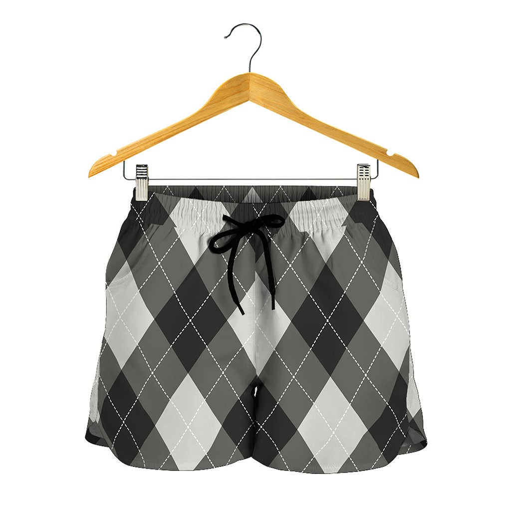 Shadow Grey Argyle Pattern Print Women's Shorts