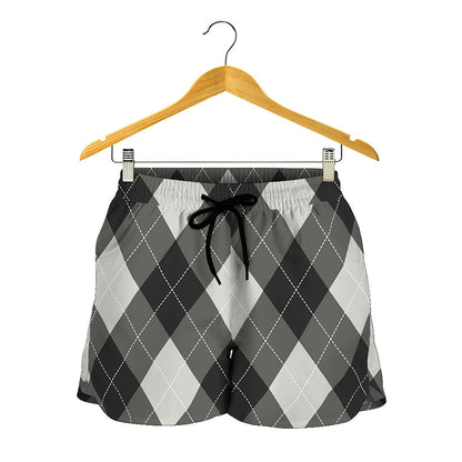 Shadow Grey Argyle Pattern Print Women's Shorts