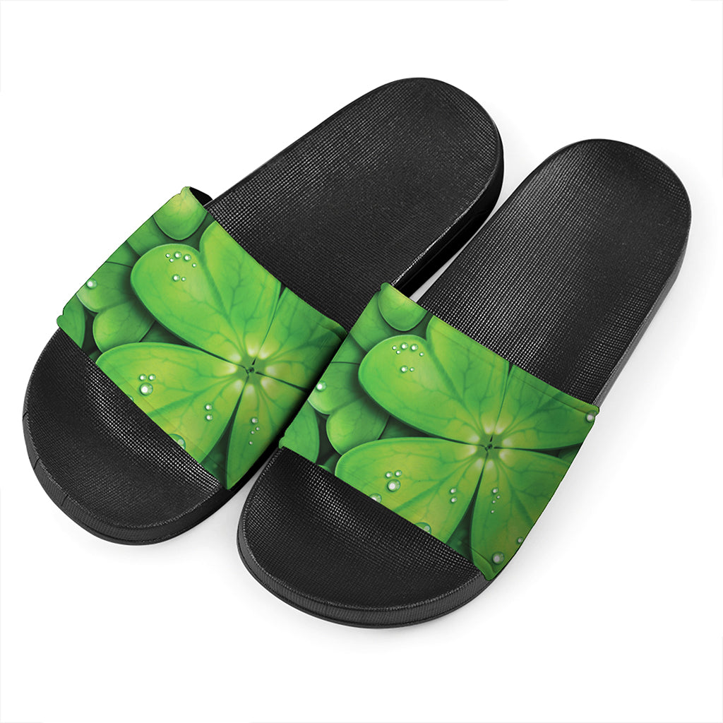Shamrock Clover St. Patrick's Day Print Black Slide Sandals