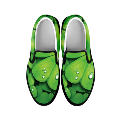 Shamrock Clover St. Patrick's Day Print Black Slip On Shoes