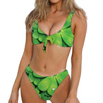 Shamrock Clover St. Patrick's Day Print Front Bow Tie Bikini