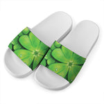 Shamrock Clover St. Patrick's Day Print White Slide Sandals