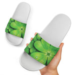 Shamrock Clover St. Patrick's Day Print White Slide Sandals