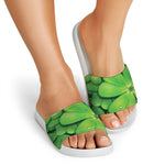Shamrock Clover St. Patrick's Day Print White Slide Sandals