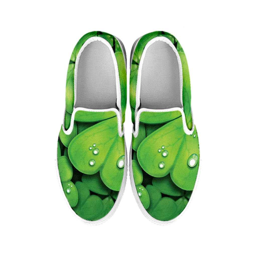 Shamrock Clover St. Patrick's Day Print White Slip On Shoes
