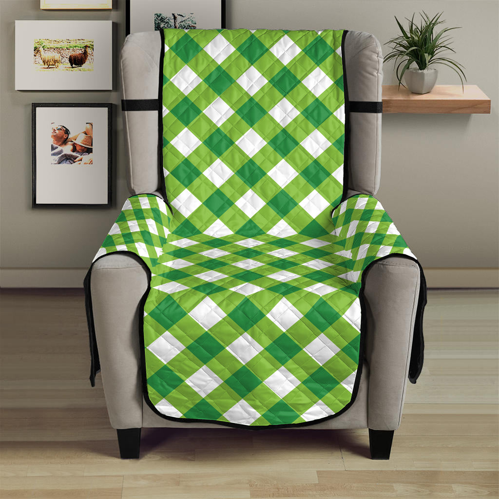 Shamrock Green And White Gingham Print Armchair Protector