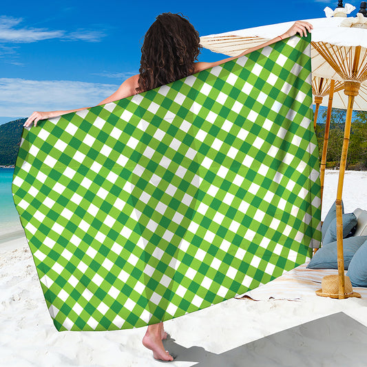 Shamrock Green And White Gingham Print Beach Sarong Wrap