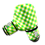 Shamrock Green And White Gingham Print Boxing Gloves