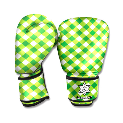 Shamrock Green And White Gingham Print Boxing Gloves