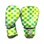 Shamrock Green And White Gingham Print Boxing Gloves