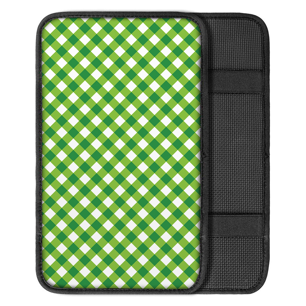 Shamrock Green And White Gingham Print Car Center Console Cover