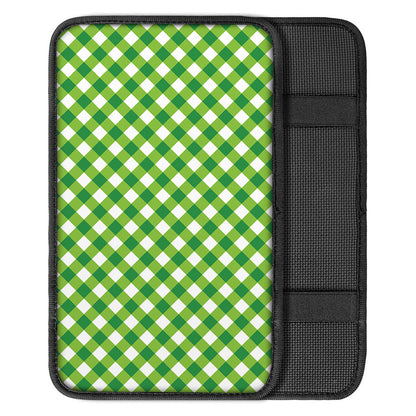Shamrock Green And White Gingham Print Car Center Console Cover