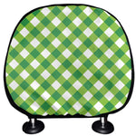 Shamrock Green And White Gingham Print Car Headrest Covers