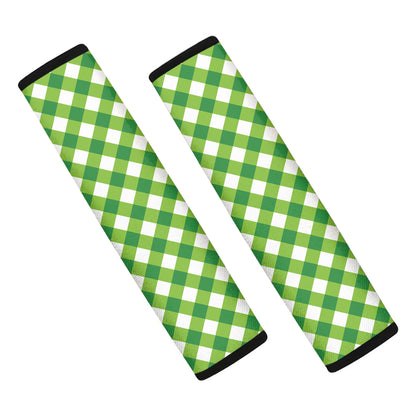 Shamrock Green And White Gingham Print Car Seat Belt Covers