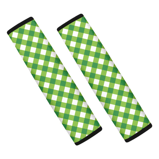 Shamrock Green And White Gingham Print Car Seat Belt Covers