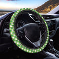 Shamrock Green And White Gingham Print Car Steering Wheel Cover