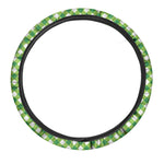 Shamrock Green And White Gingham Print Car Steering Wheel Cover