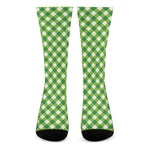Shamrock Green And White Gingham Print Crew Socks