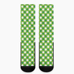 Shamrock Green And White Gingham Print Crew Socks