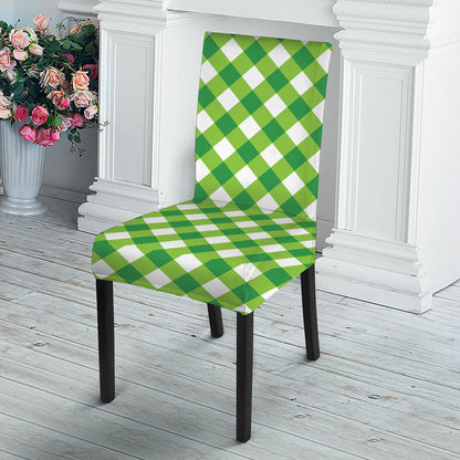 Shamrock Green And White Gingham Print Dining Chair Slipcover