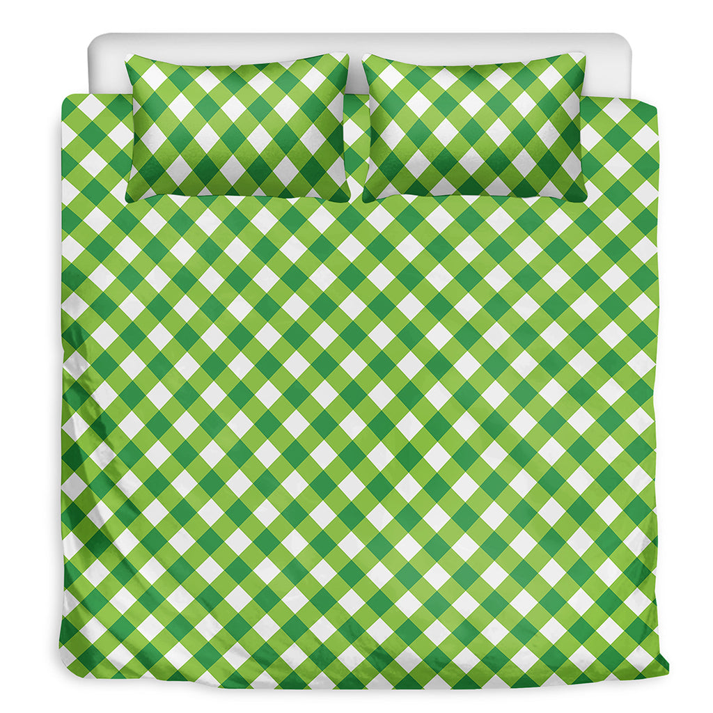 Shamrock Green And White Gingham Print Duvet Cover Bedding Set