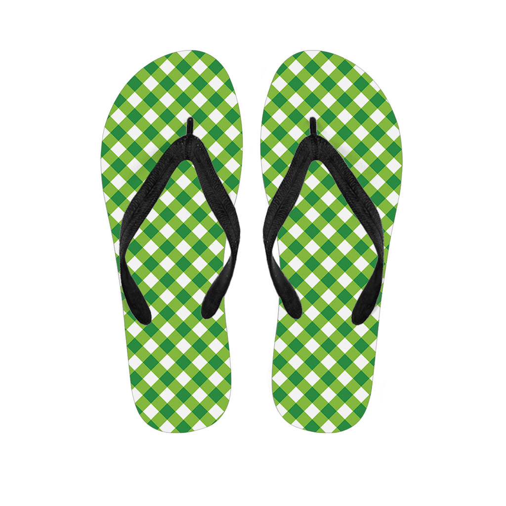 Shamrock Green And White Gingham Print Flip Flops