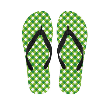 Shamrock Green And White Gingham Print Flip Flops