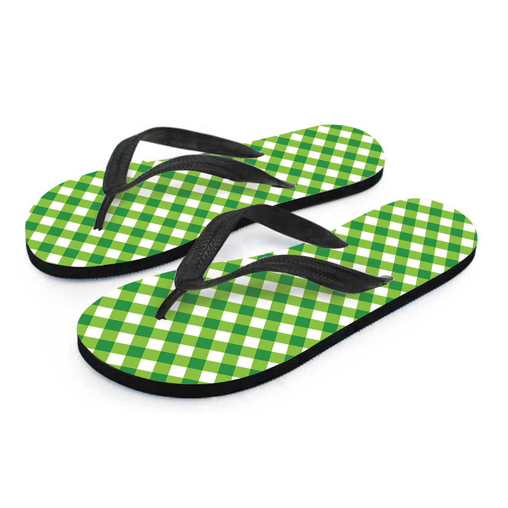 Shamrock Green And White Gingham Print Flip Flops