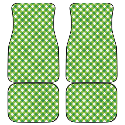 Shamrock Green And White Gingham Print Front and Back Car Floor Mats
