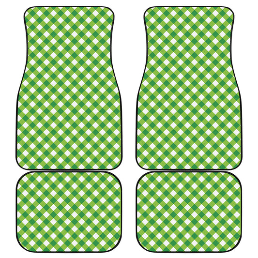 Shamrock Green And White Gingham Print Front and Back Car Floor Mats