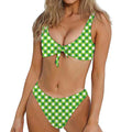 Shamrock Green And White Gingham Print Front Bow Tie Bikini