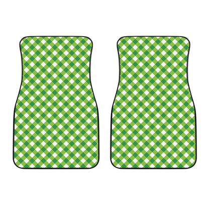 Shamrock Green And White Gingham Print Front Car Floor Mats