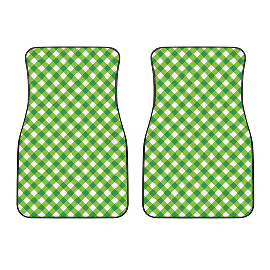 Shamrock Green And White Gingham Print Front Car Floor Mats
