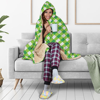 Shamrock Green And White Gingham Print Hooded Blanket