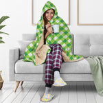 Shamrock Green And White Gingham Print Hooded Blanket