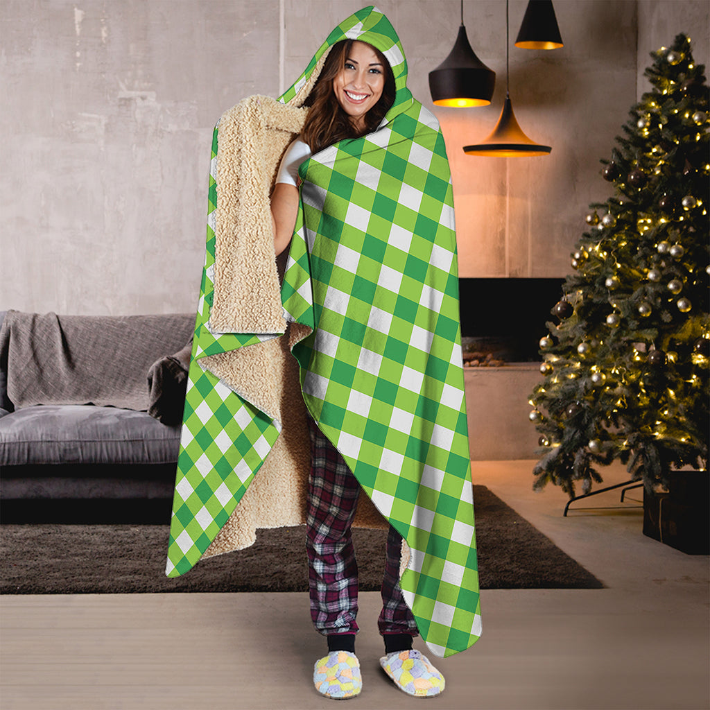 Shamrock Green And White Gingham Print Hooded Blanket