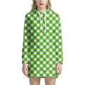 Shamrock Green And White Gingham Print Pullover Hoodie Dress