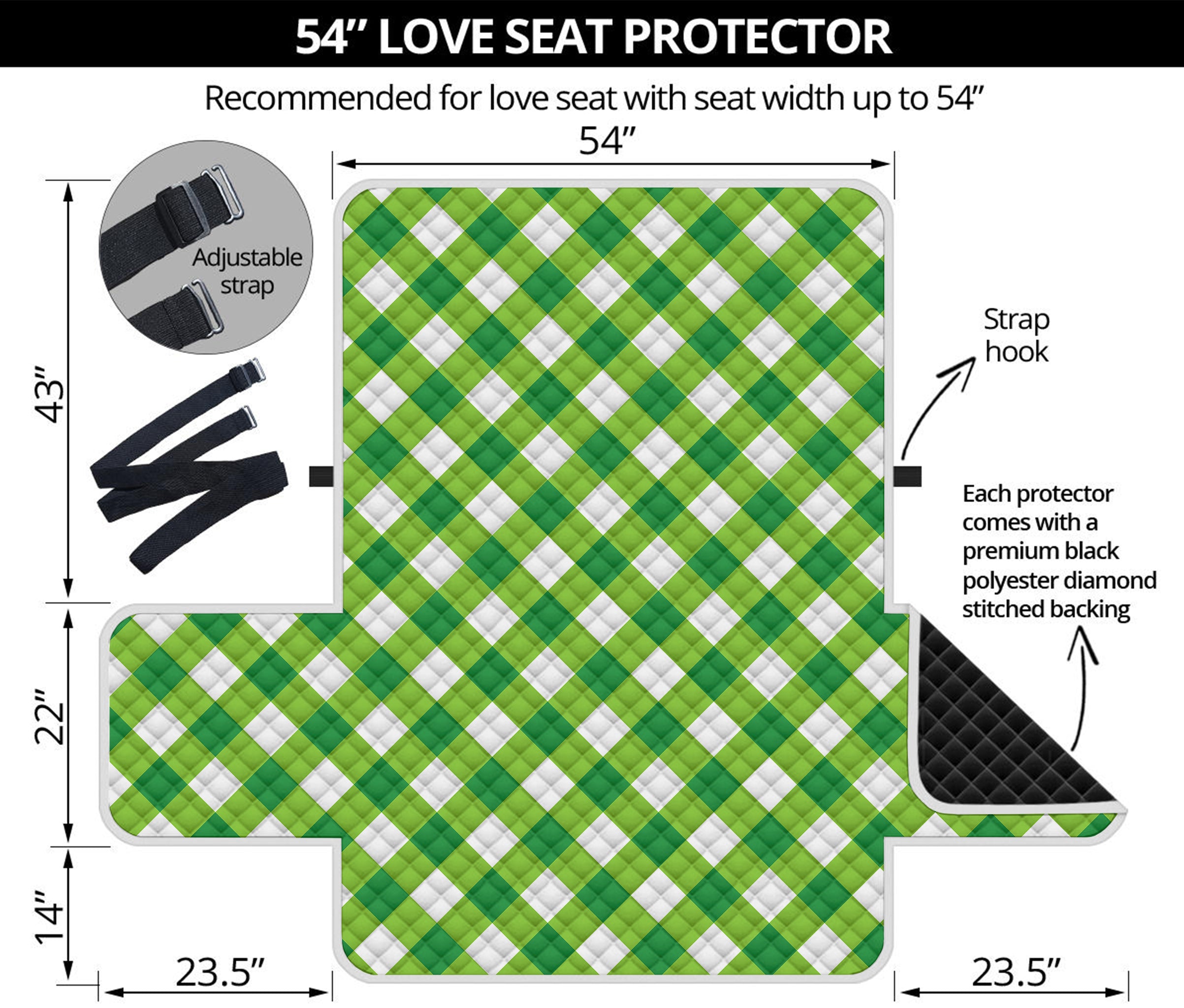 Shamrock Green And White Gingham Print Loveseat Protector