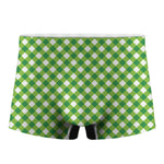 Shamrock Green And White Gingham Print Men's Boxer Briefs