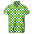 Shamrock Green And White Gingham Print Men's Short Sleeve Shirt