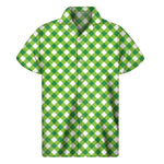 Shamrock Green And White Gingham Print Men's Short Sleeve Shirt
