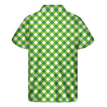 Shamrock Green And White Gingham Print Men's Short Sleeve Shirt